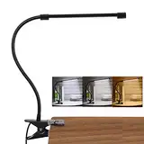 LED Klemmleuchte Dimmbar Leselampe Klemmen Augenschutz Bettleuchte Mit 3 Lichtmodi & 10 Helligkeitsstufen, USB Powered Tragbar Flexibel Schwanenhals Leselampe für Schlafzimmer Büro 7W (Schwarz)