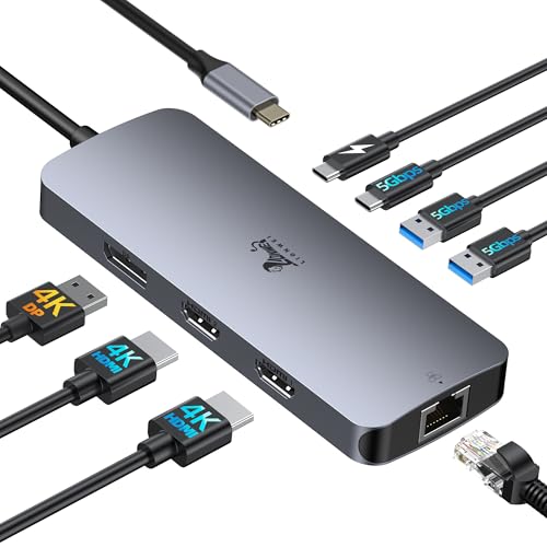 USB C Docking Station Dual Monitor 8 in 1 Laptop Docking Station 2 Monitore USB C Hub mit 4K Dual HDMI, DisplayPort, 1Gbps Ethernet, 100W PD, 3 USB A/C 3.0 Adapter Compatible with Dell, HP