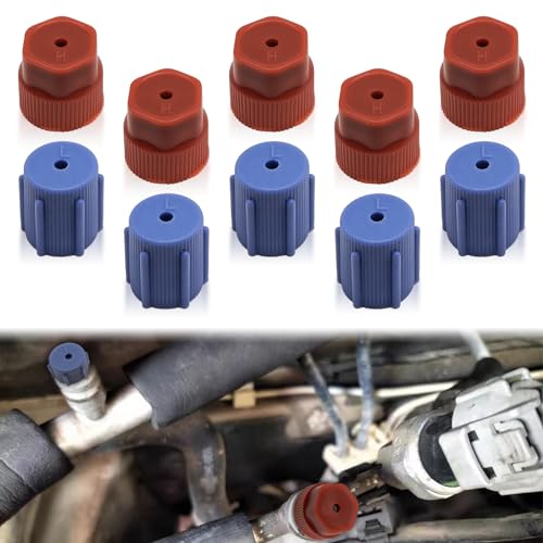 10 Stück R134a Kappe A/C Cap 13 mm & 16 mm Klimaanlagen-Service, AC-System-Ladeanschlusskappen, 5 Sets blaue niedrige Seite und 5 Sets rote hohe Seite
