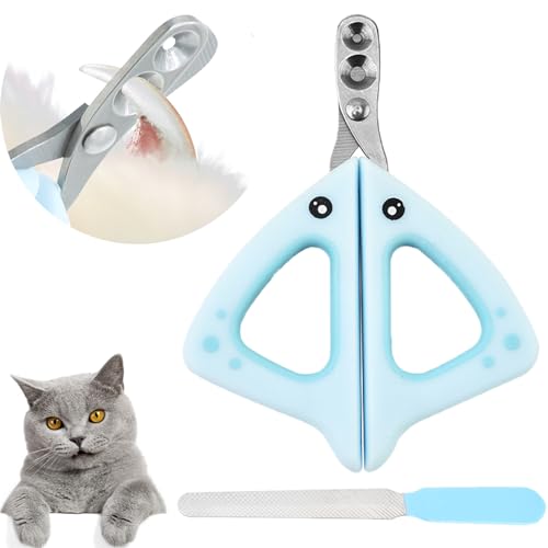 BSITSSS Krallenschere Katzen mit Schutz, Katzenkrallen Schneider mit 2mm&4mm Loch, Katzen Nagelschere Profi Katzen Krallenschneider Cat Nail Clipper für Kleine Hunde Welpen Katzen Mit Datei(Blau)