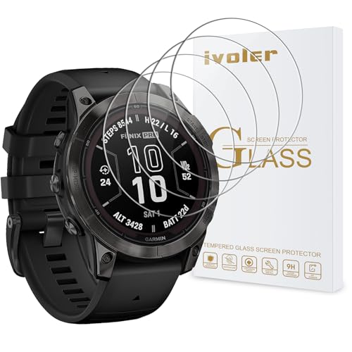 ivoler 4 Stück Schutzglas Schutzfolie für Garmin Fenix 7 Pro Solar/Fenix 7 Pro Solar Sapphire/Fenix 7 / Fenix 7 Sapphire Solar 47mm, 9H Härte Schutz Glas, HD Klar, Anti-Kratz, Anti-Bläschen