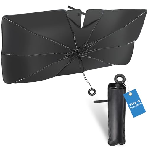 Auto Sonnenschutz Frontscheibe 140cm*74cm, 2024 Neu 360° Drehbar Faltbarer UV-Schutz Auto Sonnenschirm für Windschutzscheibe, Auto Frontscheibe für die meisten Autos SUVs MPV