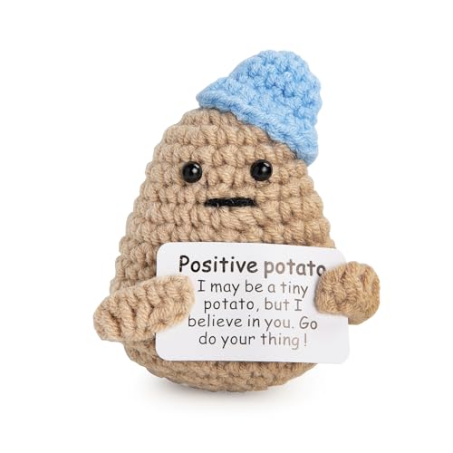 Yiruhe Mini Funny Positive Potato – 7,6 cm gestricktes Häkelspielzeug, komplett mit einer erhebenden positiven Karte, ideal für aufheiternde Geschenke, Raumdekoration und niedliche Häkel-Sammlerstücke