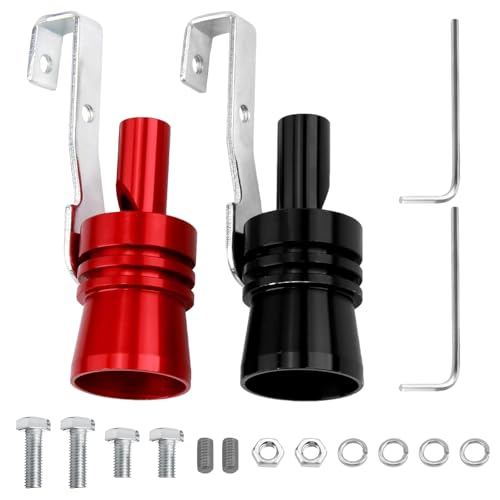 XIAQICA 2 Stück Auspuff Sound Booster Aluminiumlegierung Soundgenerator Auto Universelle XL Turbo Sound-Simulator-Pfeife für Alle Kfz-Auspuffanlagen (Rot und Schwarz)