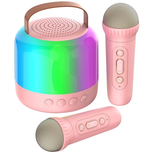 AIUNAOM Karaoke Maschine Kinder mit 2 Drahtlosen Mikrofonen Tragbare Bluetooth Lautsprecher Mit LED-Lichter & variablen Klangeffekten Geeignet für Familienfeiern und als Geschenk für Kinder Feste