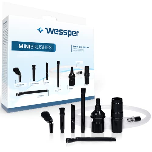 Wessper MiniBrushes Universal Mini-Zubehörset Für Staubsauger Düsen Aufsätze 8 Stück Set | Anschluss 32-35mm Düsen für Detailreinigung PC Reinigungsset Mikrodüsenset mit Adapter & 90cm Flex Schlauch