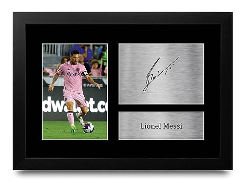 HWC Trading FR A4 Lionel Messi Inter Miami Geschenke Gedrucktes Signiertes Autogramm Foto für Fußball Anhänger and Fans - A4 Gerahmt