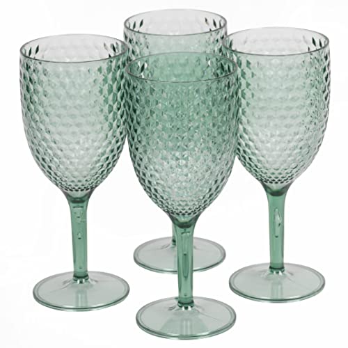 Cambridge CM07655GEU7 Fete 4-teiliges Weingläser-Set - Rotwein-Gläser, Weißweingläser im Freien/Garten, BPA-freier Kunststoff, grünem Diamanteffekt, Ferienhäuser, Camping, Partys, leicht zu reinigen