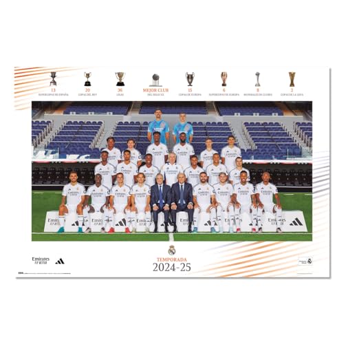 Grupo Erik Poster Real Madrid 2024/2025 Mannschaft Kunstdruck - Deko Wohnzimmer oder Deko Schlafzimmer - Deko Zimmer - Größe 61 x 91 - Offizieller Real Madrid Fanartikel