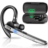 New bee Bluetooth Headset, V5.1 Wireless Freisprech Headset mit 60h Spielzeit und CVC 8.0 Dual ENC Geräuschunterdrückung Mikrofon, Bluetooth-Ohrhörer mit Ladecase für iPhone/Android/Laptop