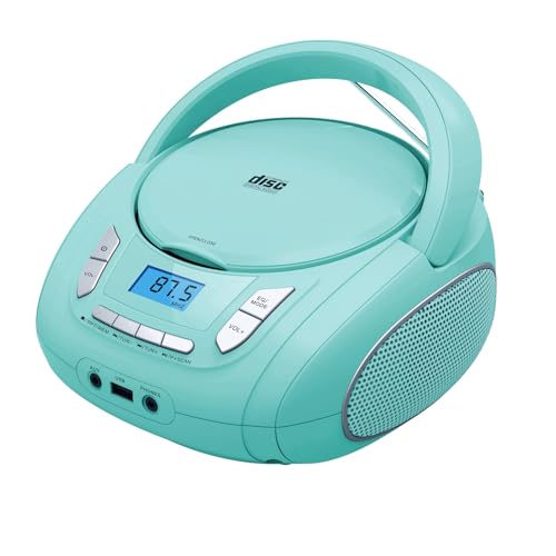 Kompakter Radio-CD-Player mit Bluetooth, FM-Radio, USB, AUX, Kopfhöreranschluss, CD-R/RW- und MP3-CD-kompatibel, Tragbar Boombox(grün)