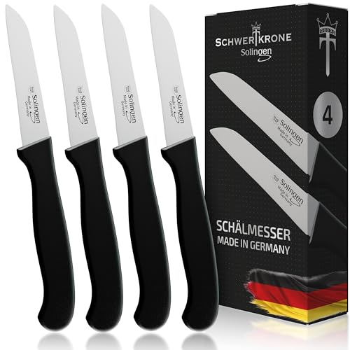 Schwertkrone 4er Set Gemüsemesser scharf Küchenmesser Schälmesser Made in Germany rostfrei 3" / Handabzug - Dünnschliff - superscharf - spülmaschinengeeignet