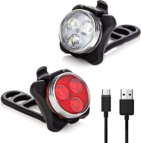 LED Licht Set USB Aufladbar, Helles Licht, Kompakt und Wasserdicht, Langlebiger 650mAh Akku, LED Lampe Set für Außenbereich, kann auch als Kinderwagen Licht/Helm Licht (schwarz)