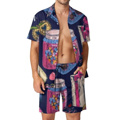 Anceky Skizze Feier Urlaub Objekt Set Geschenke Hawaiian Outfits Sommer Trainingsanzug Button-Down-Hemden Shorts Sets für Männer