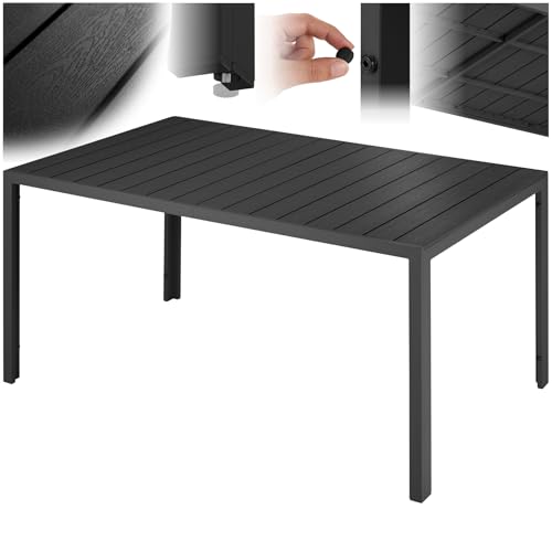 tectake® Gartentisch, outdoor Esstisch, Balkontisch in Holz Optik, Terrassentisch mit Aluminiumrahmen, Gartenmöbel wetterfest, 150 x 90 x 74,5cm, Tisch für Garten, Lounge, Sitzgruppe - schwarz/schwarz
