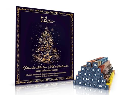 Räucherstäbchen Adventskalender 2024 von Luxflair – 48 Stäbchen, 24 Düfte inkl. Halter für tägliche Duftüberraschungen, Adventszeit, Geschenkideen