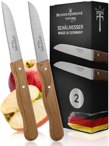 Schwertkrone Solingen Gemüsemesser Set 2 Stück gerade - 3" Schälmesser - Rostfreier Edelstahl, Buchenholzgriff, 7.5cm Klinge, Küchenmesser Extra Scharf