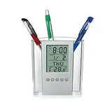 Stifthalter, Wecker, Schreibtisch-Halter, Funktionen: Kalender, LCD-Display, Schreibwaren, raue Tasche (transparent, Einheitsgröße)