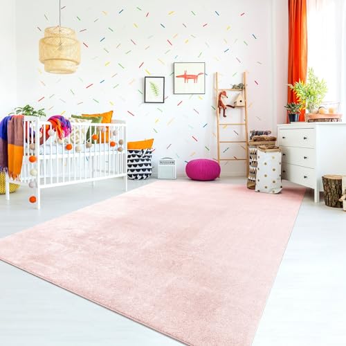 TT Home Teppich Kinderzimmer Waschbar rutschfest Kinderteppich Junge Mädchen Weich Pastell, Farbe:Rosa, Größe:120x170 cm