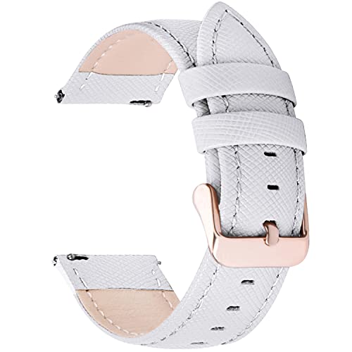 Fullmosa 18mm Uhrenarmband kompatibel mit Garmin Venu 3S 2S Armband/Vivoactive 4S/3S, Cross Leder Armband Damen, Weiß + Roségoldene Schnalle