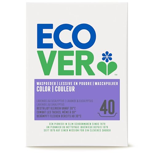 Ecover Color Waschpulver Konzentrat Lavendel (3 kg / 40 Waschladungen), Colorwaschmittel mit pflanzenbasierten Inhaltsstoffen, Waschmittel Pulver für natürlich reine Buntwäsche, 3 kg