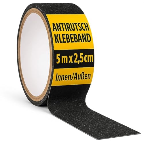 notlok Safety Work - Antirutsch Klebeband [ 5M x 2,5cm ] Schwarz | Griptape für den Innen- und Außenbereich | Grip Tape, Anti Rutsch Streifen, Antirutschstreifen Treppe, Treppenstufen Antirutsch