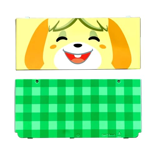 Limited for New3DS Extra Faceplate Shell Animal Forest Edition Puppy Replacement, for New 3DS Small Handheld Console, DIY Yellow & Green Dog Isabelle Top/Bottom Cover Plates Coverplate Set