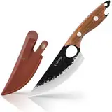 Kochmesser Klingenlänge 15CM Küchenmesser Hochlegierter Edelstahl Kochmesser mit Lederscheide Komfortables Griff Scharfes Messer für Fleisch Schneiden Outdoor Kochmesser Profi Messer