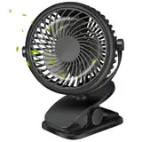 GMGXX USB Ventilator, Tragbarer 4800mAh Akku Ventilator, Mini Ventilator mit Clip & 3 Geschwindigkeiten, 720°Drehbarer Ventilator Leise für Schlafzimmer, Büro, Auto, Camping, Kinderwagen