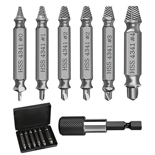 Schraubenausdreher Set, 6 Stück Schraubenausdreher mit Magnetischem Bithalter, Beschädigte Schraube Entferner Extraktor Set mit Stecknuss Adapter für Beschädigte Schrauben