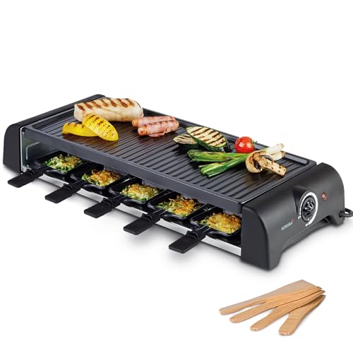 Korona 45060 Raclette für 10 Personen | XXL-Raclette mit 10 Pfannen & Holzspateln | Antihaftbeschichtete Grillplatte | Langes Kabel 1,2 m | 1500 Watt, Schwarz