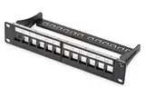 DIGITUS Patchpanel Modular - 12 Ports - 10-Zoll Rack-Montage 1HE - Keystone-Modul Verteilerfeld - Geschirmt - Schwarz