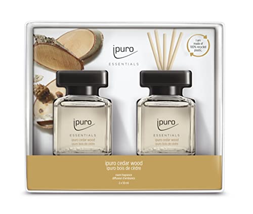 ipuro - Essentials Raumduft CEDAR WOOD 2x50ml | Raumerfrischer mit Orange, Zitrone, Rosmarin, Ylang Ylang, Sandelholz & Vanille Duft Aroma | Diffuser mit Stäbchen | Lufterfrischer für die Wohnung