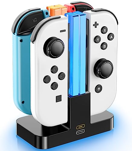 Switch Controller Ladestation für Nintendo Switch & OLED, 2 Std Schnelllade Joy Con Ladestation mit LED Anzeige Laterne, Switch Ladegerät Ständer für Joycon & Switch Zubehör