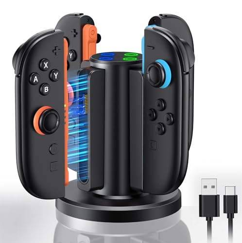 Bidirektionale Controller Ladestation für Nintendo Switch 2(2025), Schnelle Andockstation für Joycon 2, Magnetischer Ladeständer für Switch 2 Zubehör mit LED-Anzeige und USB Typ-C Ladekabel