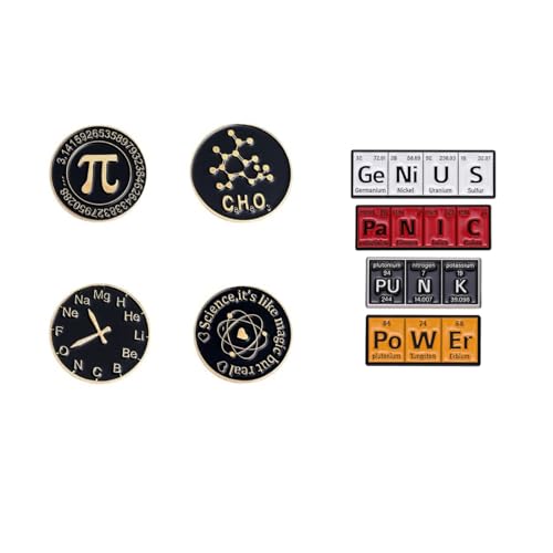 LINNYANNX 8Pcs Chemie Emaille Pins, niedlich Mathe chemische Wissenschaft Broschen Pin für Abzeichen Chemie Tasche Rucksack Party Geschenk