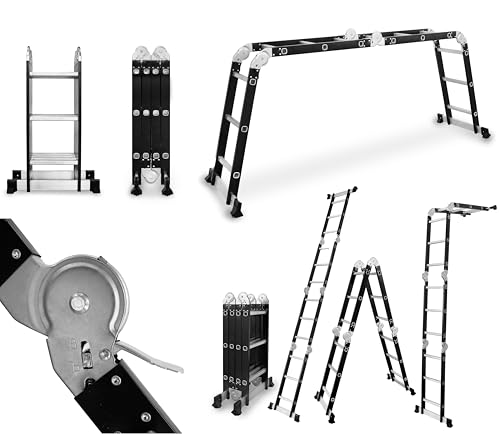 DRABEST - Gelenkleiter 4x3 Sprossen - aus Aluminium und Stahl - Klappleiter, Aluleiter - Maximale Belastung bis 125 kg - Mehrzweckleiter, Ausziehleiter - 0,32 x 0,98 x 0,25 m