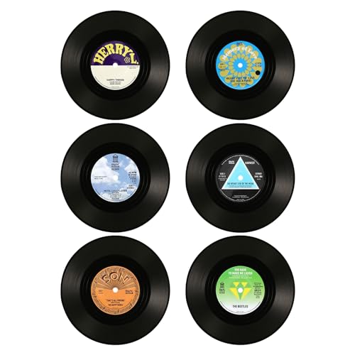 6 Teiliges Vintage Schallplatten Untersetzer Set,Vinyl Untersetzer,Getränke Untersetzer,Bietet Den Besten Schutz Für Den Tisch, Dj Geschenke