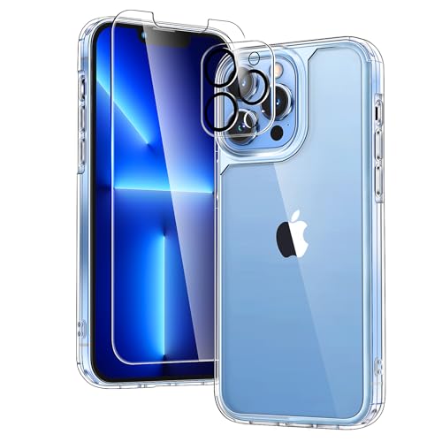 TAURI 5 in 1 für iPhone 13 Pro Hülle, Handyhülle für iPhone 13 Pro Case, [Vergilbt Nicht] Schlanke, Stoßfeste Telefon Lanyard Hülle - Transparent