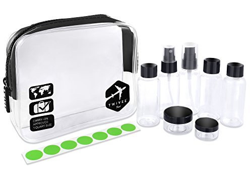 TWIVEE - Transparenter Kulturbeutel mit Reiseflaschenset - 1 Liter - Transparent-Schwarz - Unisex