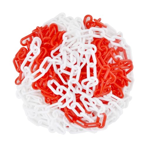 Absperrkette Kunststoffkette 10 Meter x 6mm, Kettenglieder Warnkette Plastikkette Sicherheitskette Gliederkette Sicherheitskette Warnkette Kunststoff Gliederkette (Rot und weiß)