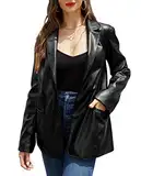 RISISSIDA Kunstleder Blazer Damen Jacke Frühling und Herbst Mode, lässiger Ledermantel Revers Button Down Schwarz 21002 L