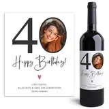 40. Geburtstag Weinetiketten personalisiert mit Foto Flaschenetiketten selbst gestalten Geburtstagsgeschenk Geschenk Weinflasche Etiketten selbstklebend 2 Stück | 10x12 cm