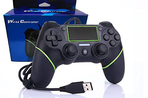 Intckwan Wired Game Controller für PS-4 / Pro/Slim/Laptop/PC(Win7/8/10), USB-Stecker Gamepad Joystick mit Vibration und Anti-Rutsch-Griff, Ergonomie, 2M Kabel, Schwarz, grün