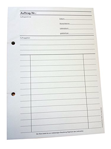 Druckerei Scharlau 1x Auftragsblock Block Auftrag DIN A5, 2-fach selbstdurchschreibend, 2x50 Blatt weiß/grün - gelocht (22431)
