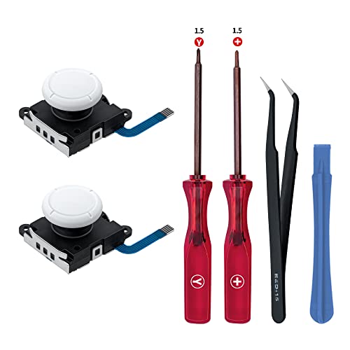 Tolesum 3D Analog Joystick Reparatur Ersatz Set für NS Switch/Switch OLED Joy-Con/Switch Lite Controller mit Reparatur Werkzeuge-Weiß