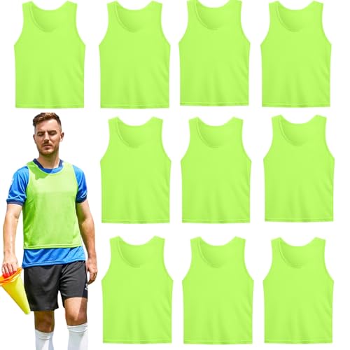 10er Grün Set Fußball Leibchen für Erwachsene,Trainingsleibchen,70*62 cm,ohne Logo,Team-Spiel Bibs,Unisex-Designs Jugend Spiel Sport Fussballtraining Zubehör,Westen fürs Teamtraining,Höhe:170-200cm