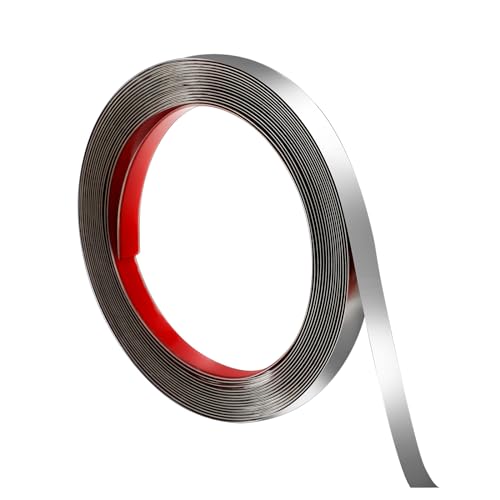 Jeffdad Zierleisten Selbstklebend Silber, 5 m Wandleisten Selbstklebend Metallisches Spiegelband aus Edelstahl Flexible Zierleiste Wandleiste für Wand Fliesen Spiegelrahmen Möbeldekor(5 m x 1 cm)