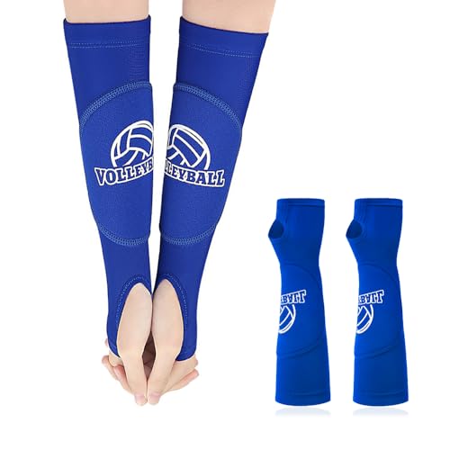 HIOQFR 1 Paar Blau Volleyball Armschoner Elastische Armstulpen Sport Damen Volleyball Arm Ärmel Sport Unterarm mit Schutzpolster und Daumenloch Jugend Volleyball Armmanschetten für Tennisarm,Golferarm