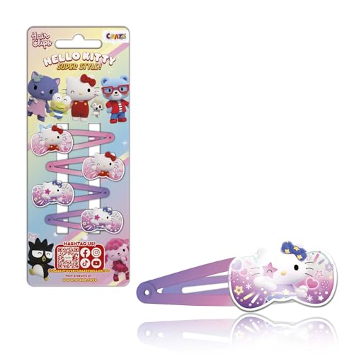 CRAZE HAIR Clips Hello Kitty - 4x Haarspangen Kinder, Mädchen Haarschmuck, Haarclips für Kinder im Hello Kitty Motiv, rosa & lila